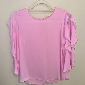 Impeccable Pig light pink ruffled open sleeve flowy blouse